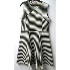 JOE FRESH Fit Flare Dress Black White Stripes Sleeveless Size Large Cotton Blend